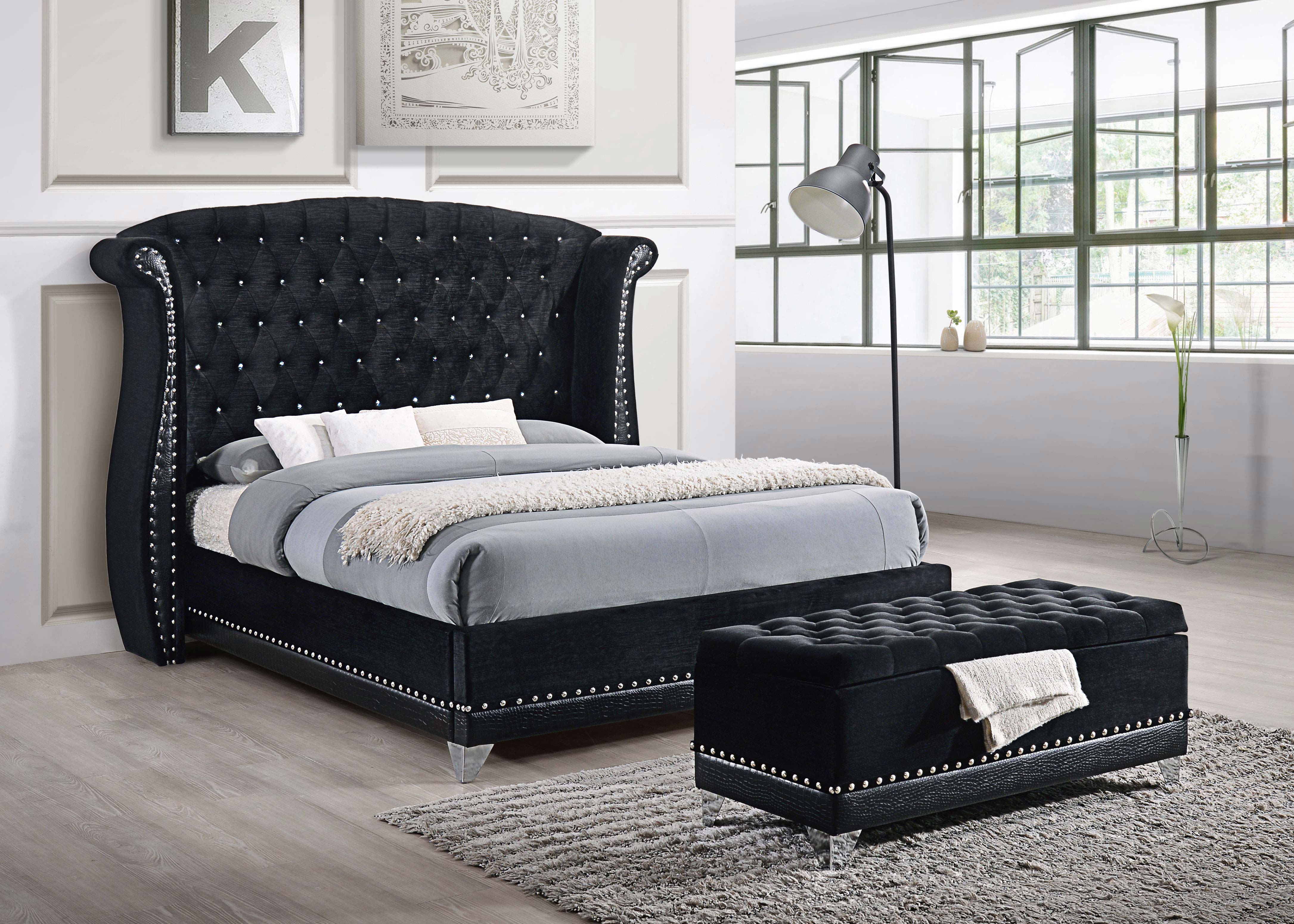 Barzini Velvet Upholstered Tufted Storage Bench Black — view 4