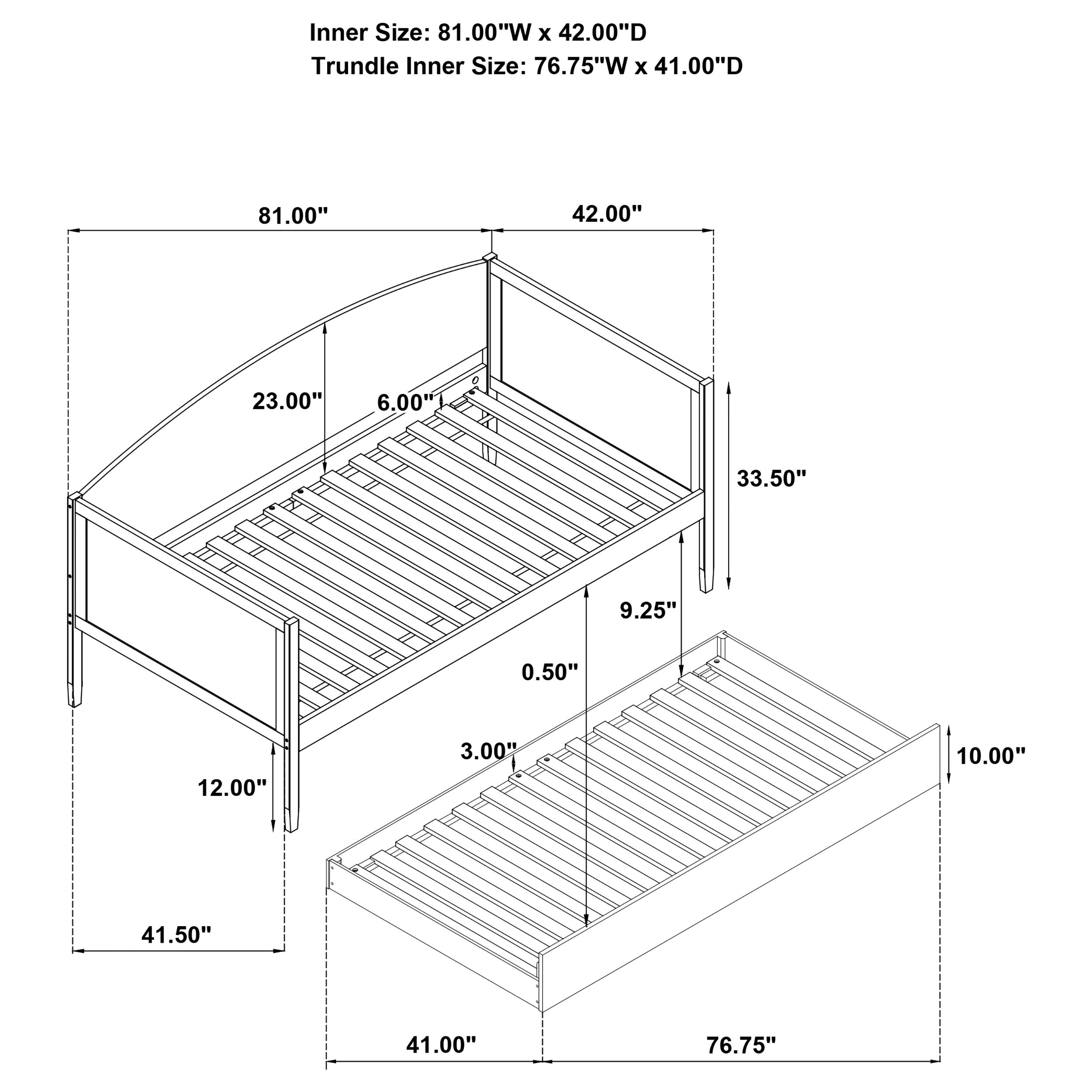 Bozeman Wood Twin Daybed With Trundle Medium Walnut — view 15