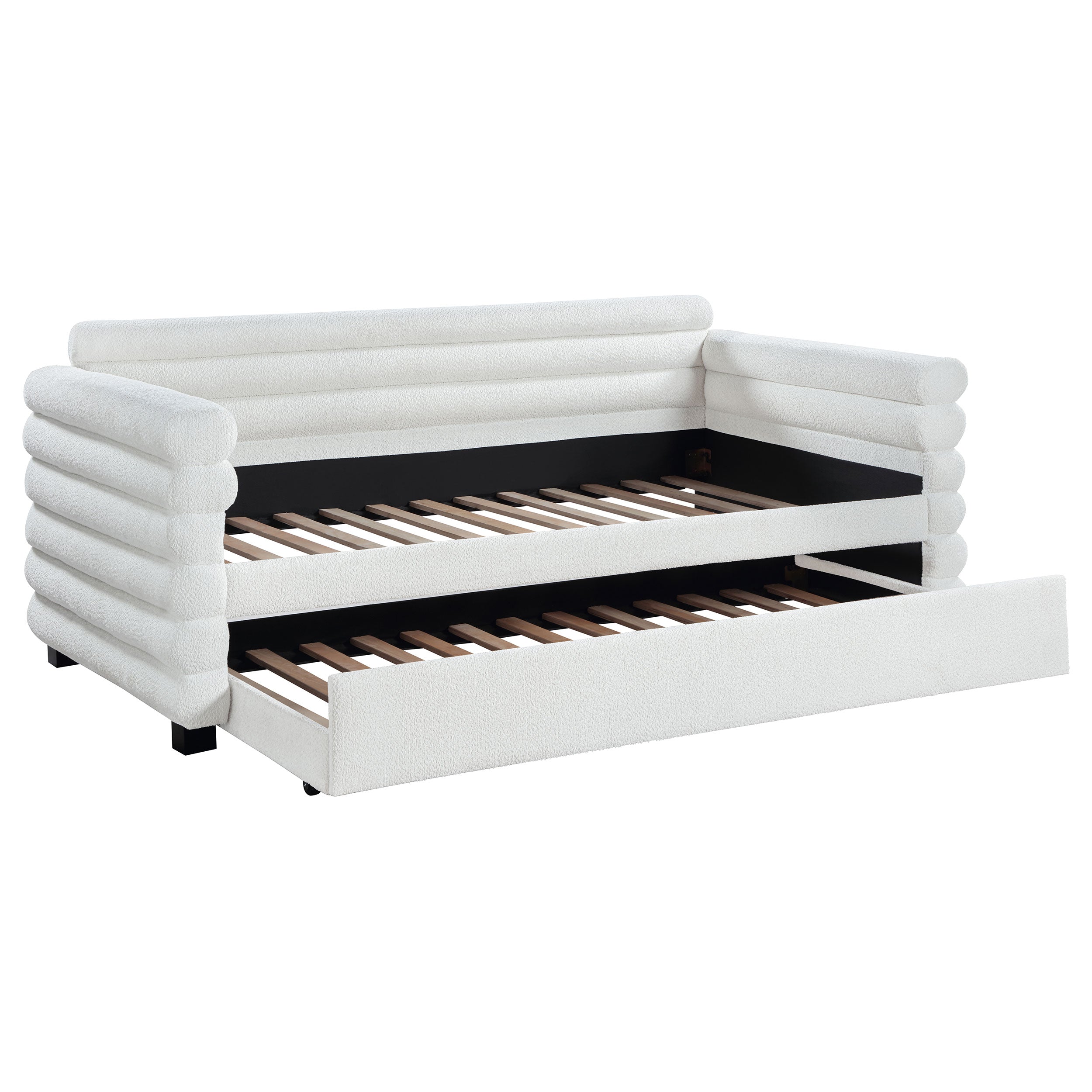 Patricia Boucle Upholstered Twin Day Bed with Trundle White — view 1