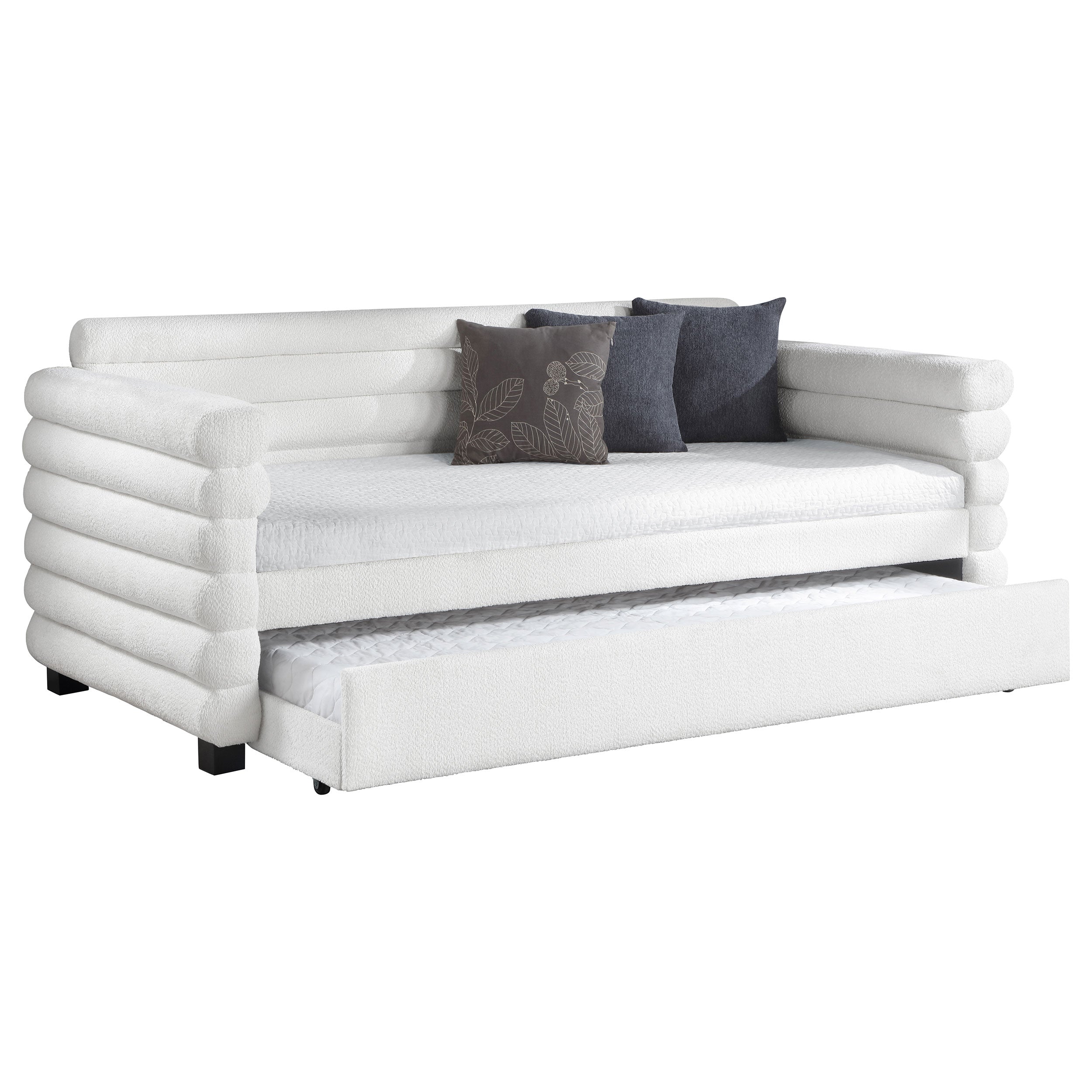 Patricia Boucle Upholstered Twin Day Bed with Trundle White — view 3