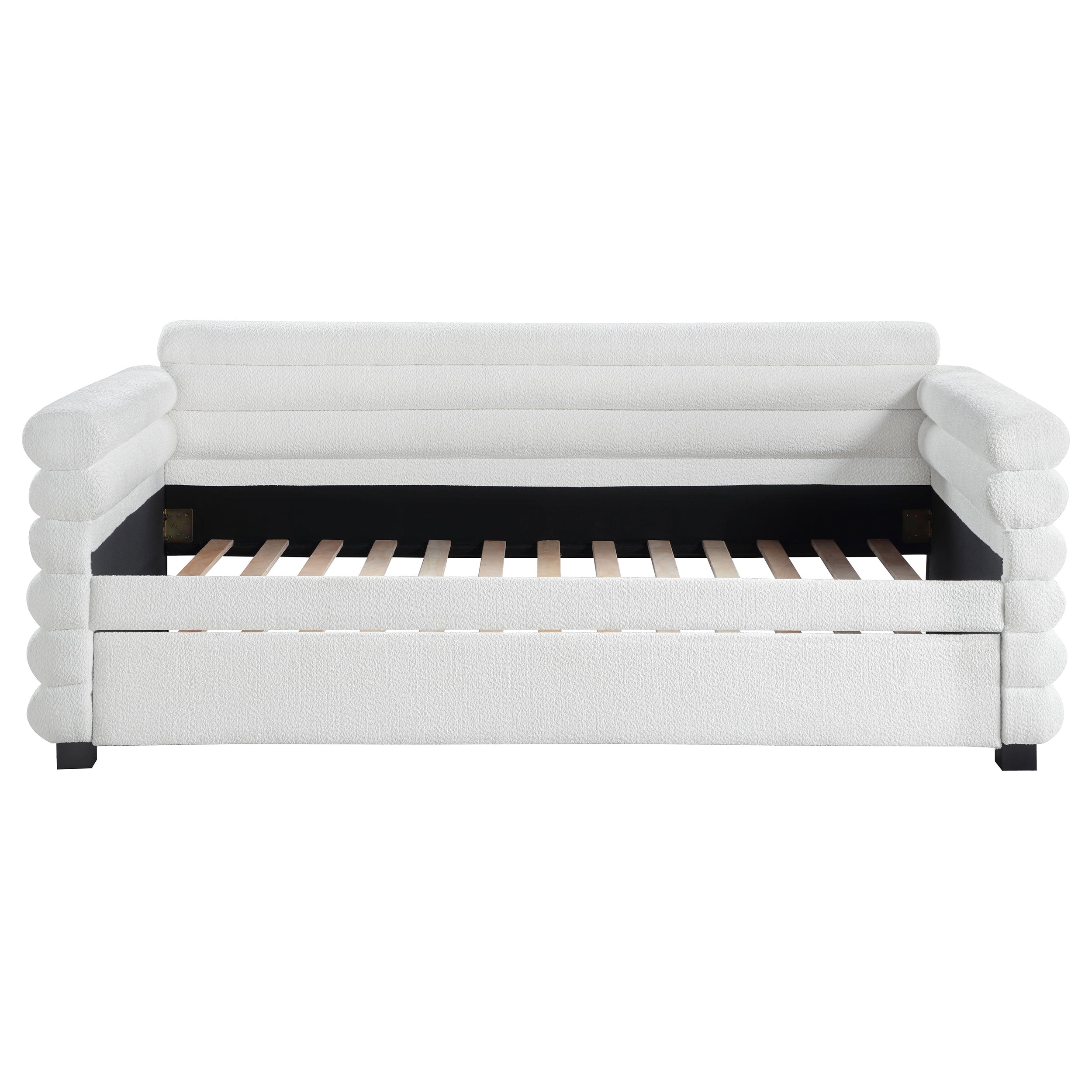 Patricia Boucle Upholstered Twin Day Bed with Trundle White — view 4