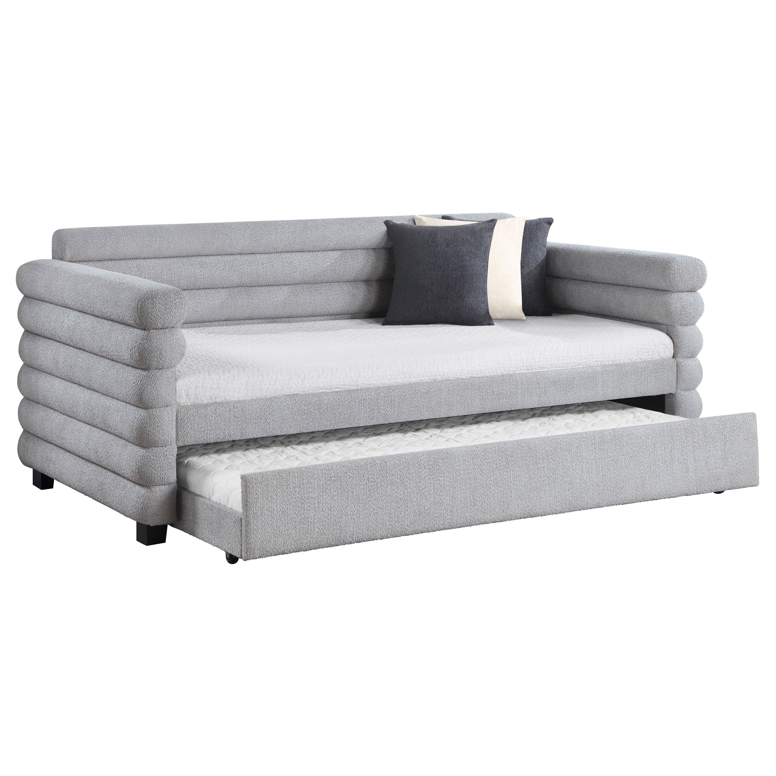 Patricia Boucle Upholstered Twin Day Bed with Trundle Grey  — view 3