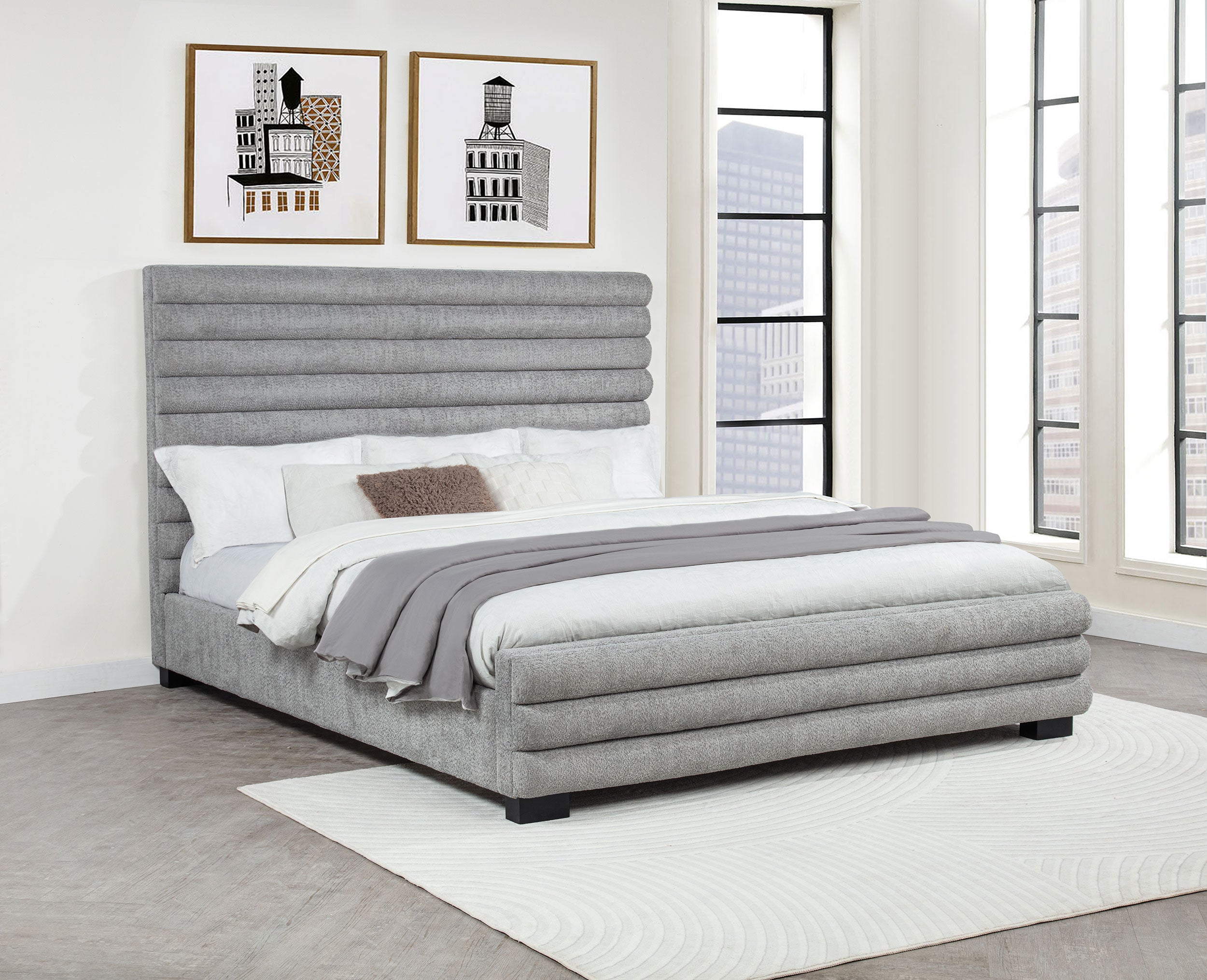 Patricia 58-inch Boucle Upholstered California King Bed Grey — view 2