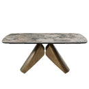 Malika - Ceramic Top Dining Table - Gray & Copper Cross Brushed
