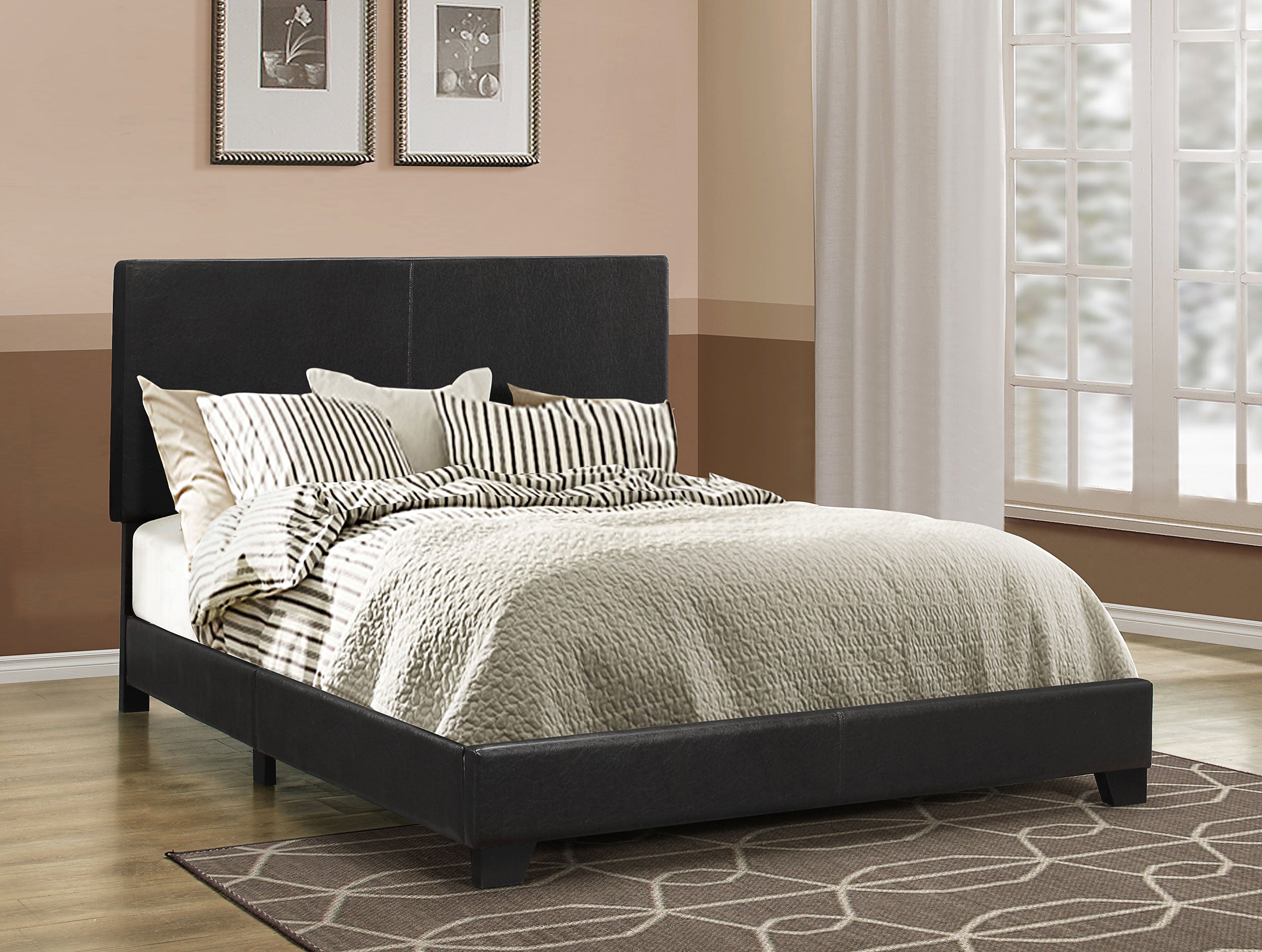 Dorian Faux Leather Upholstered Eastern King Panel Bed Black — view 3