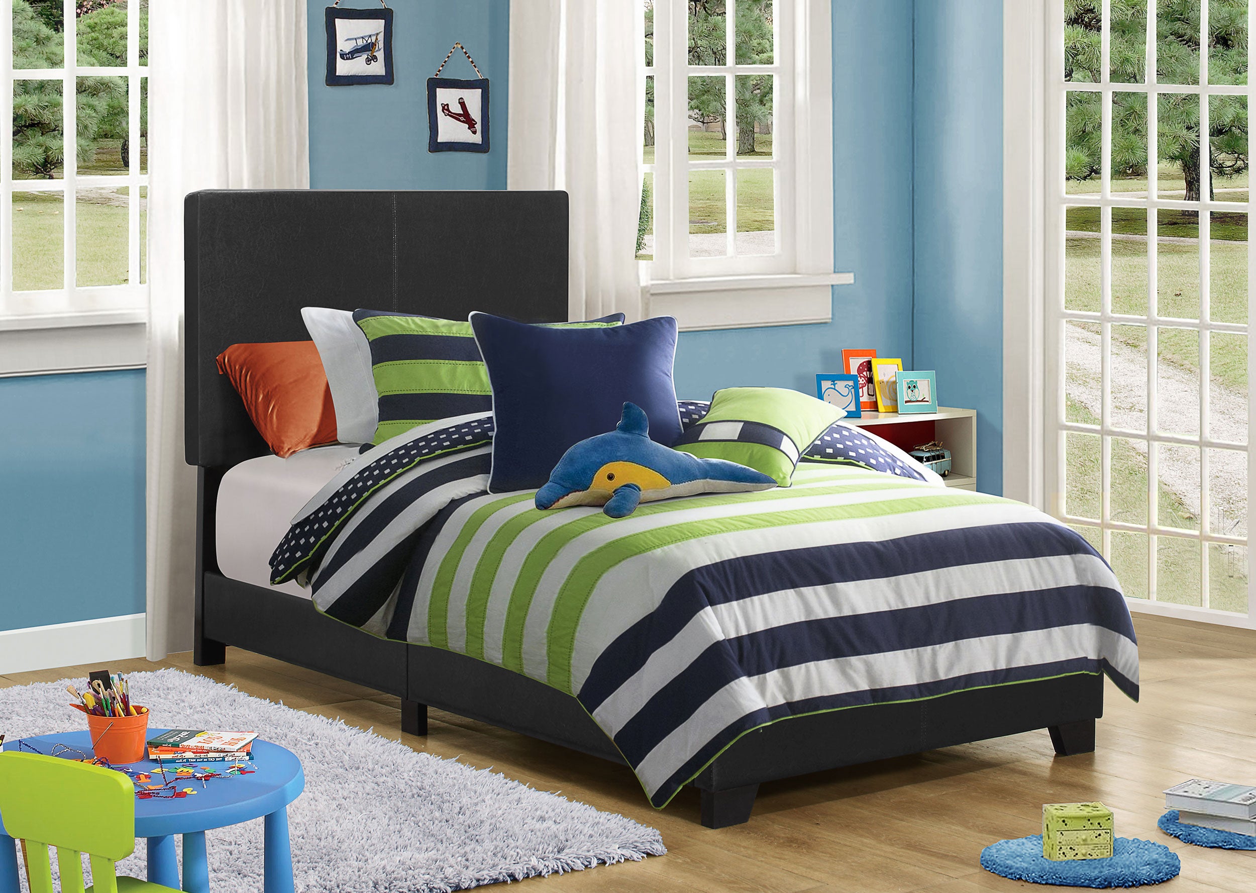 Dorian Faux Leather Upholstered Twin Panel Bed Black — view 2