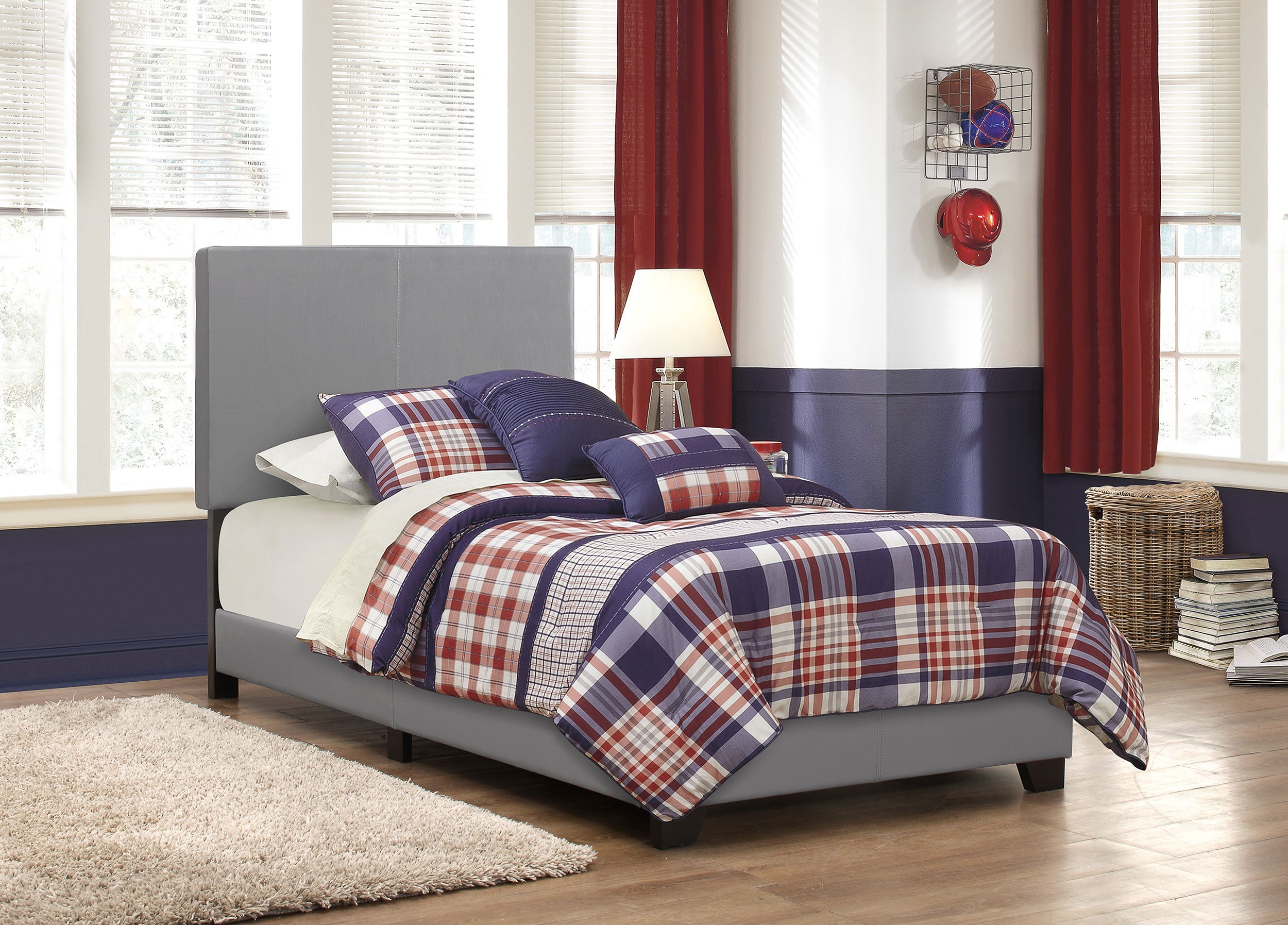 Dorian Faux Leather Upholstered Twin Panel Bed Grey — view 2