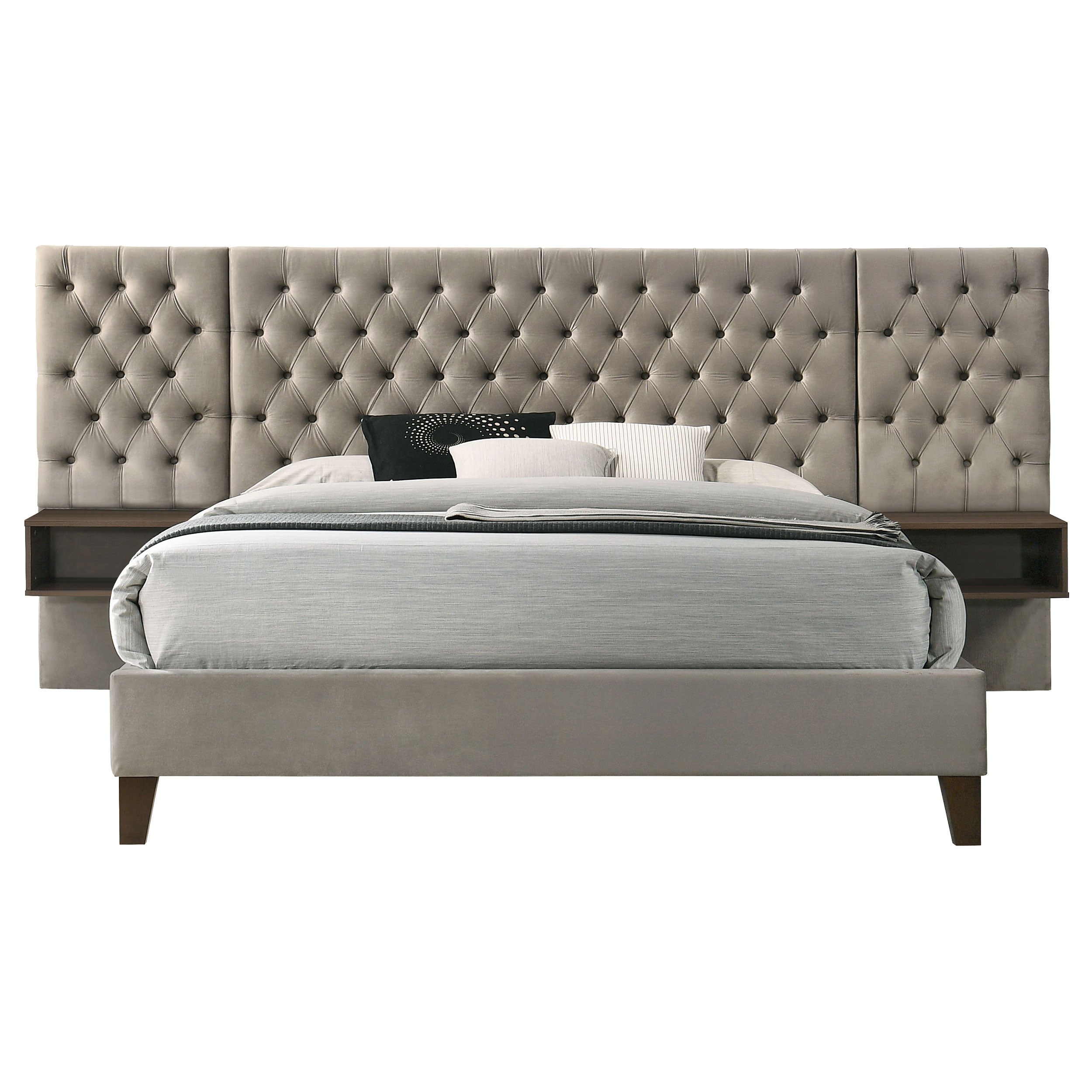 Marley Upholstered Queen Wall Panel Bed Light Brown — view 3
