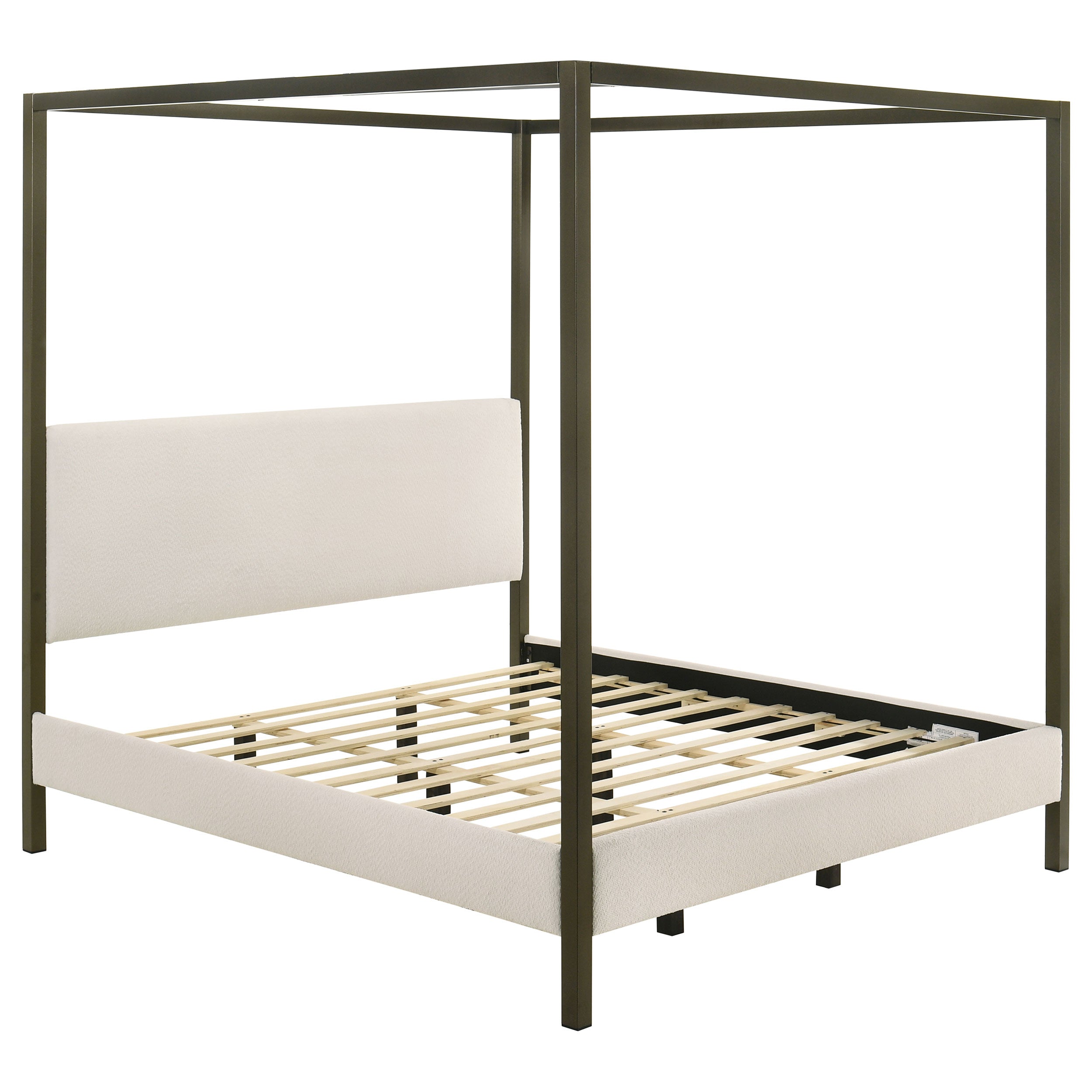 Monroe Upholstered Eastern King Canopy Bed Vanilla — view 1
