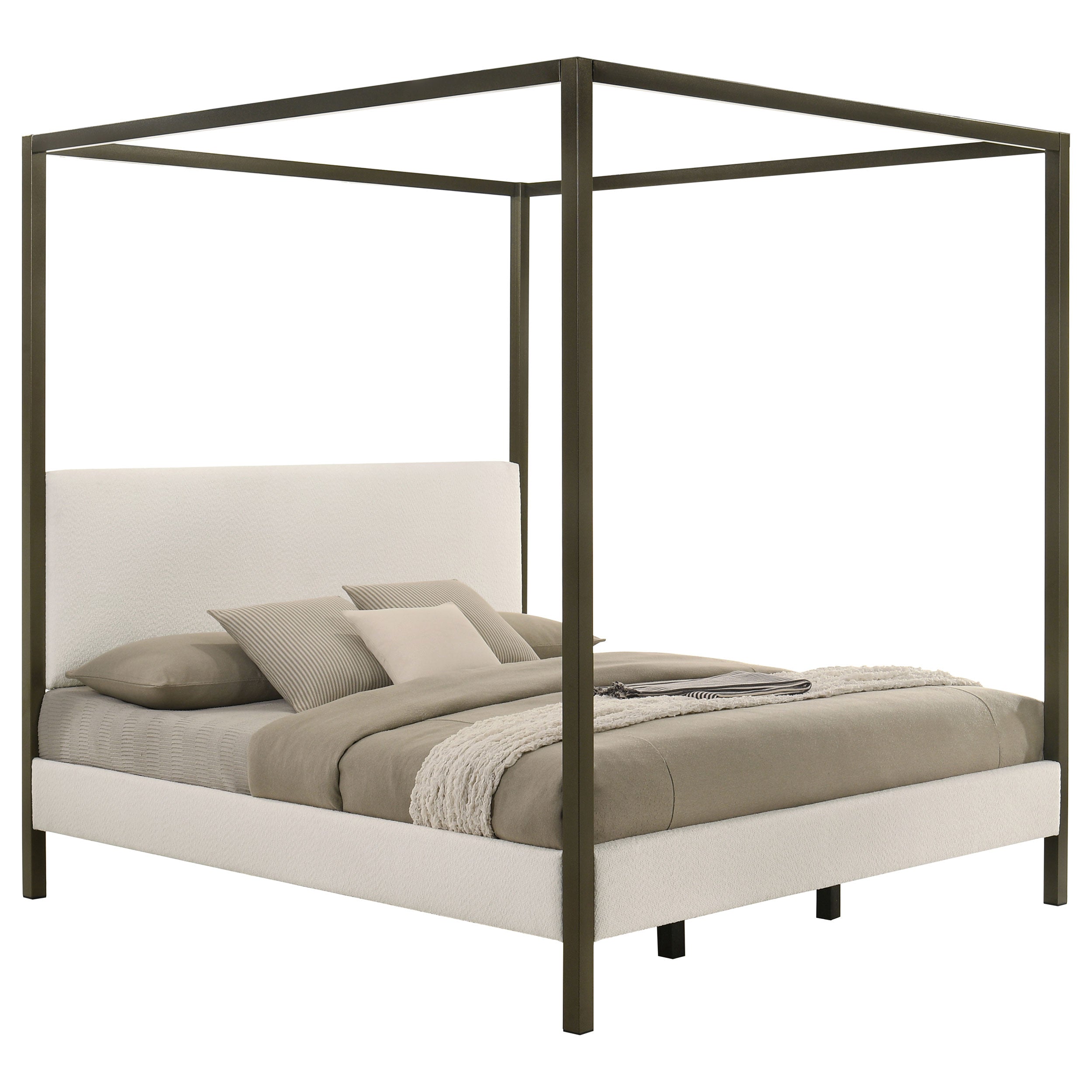 Monroe Upholstered Eastern King Canopy Bed Vanilla — view 3