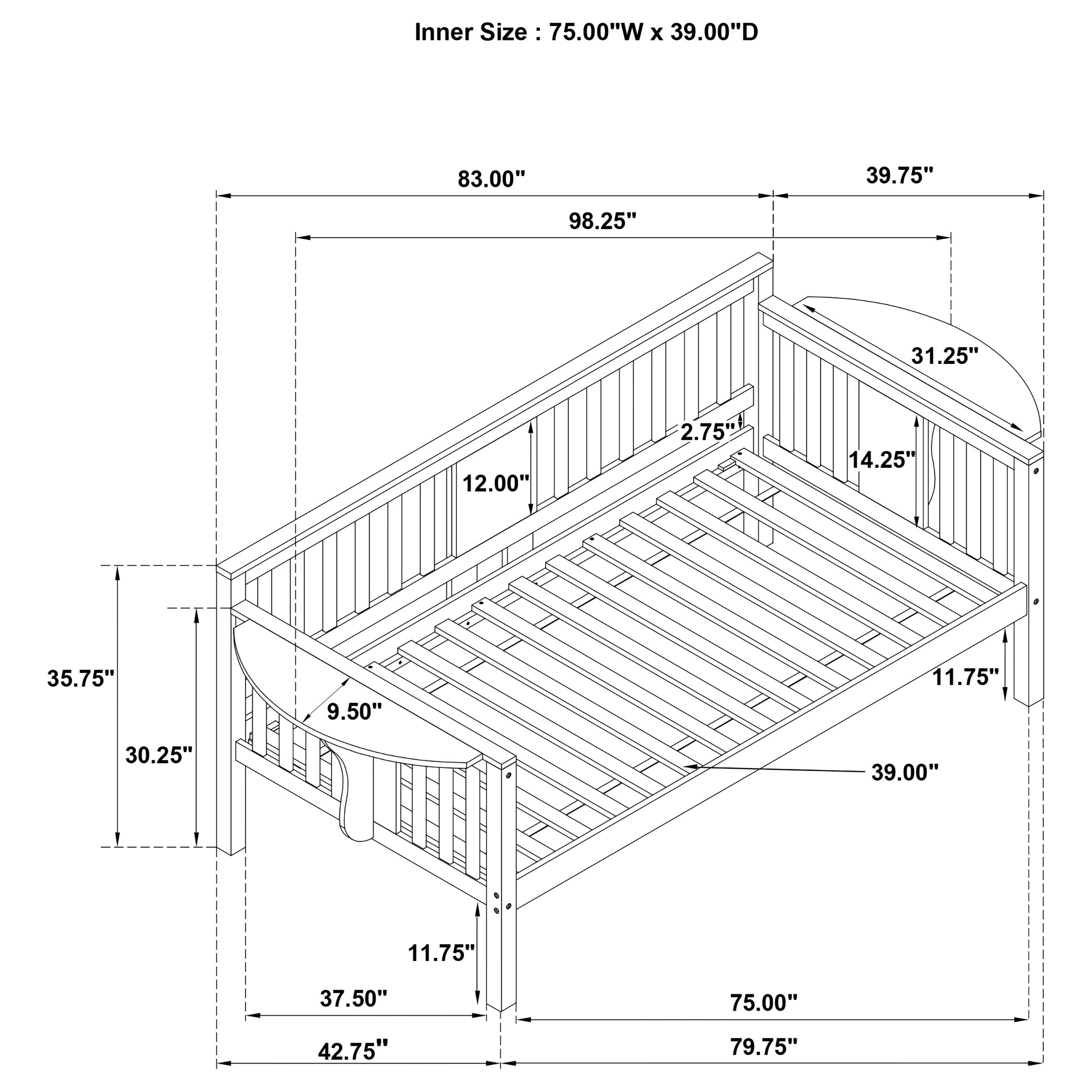 Bethany Wood Twin Daybed with Drop-down Tables White — view 11