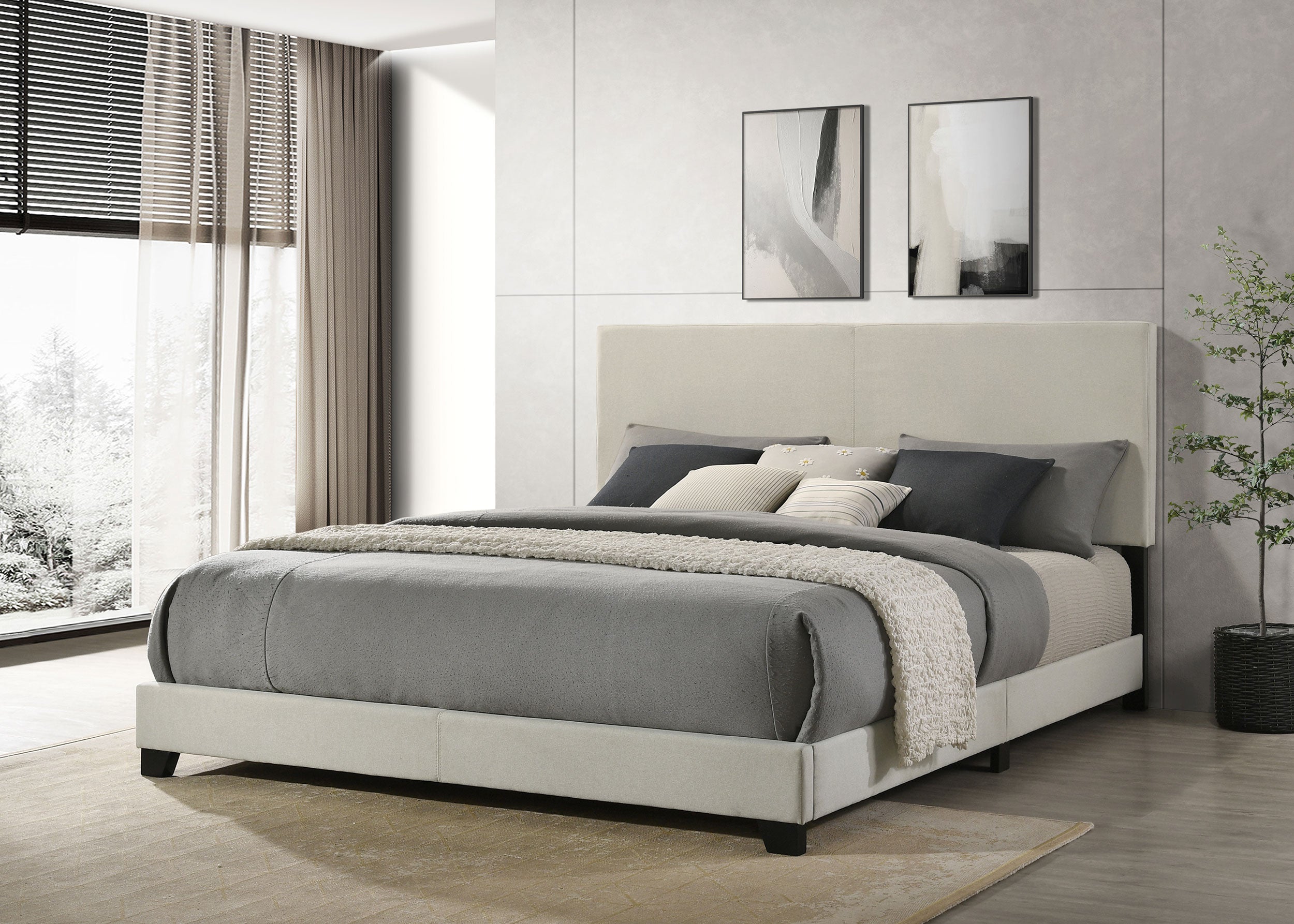 Dorian Fabric Upholstered Eastern King Panel Bed Cream — view 2