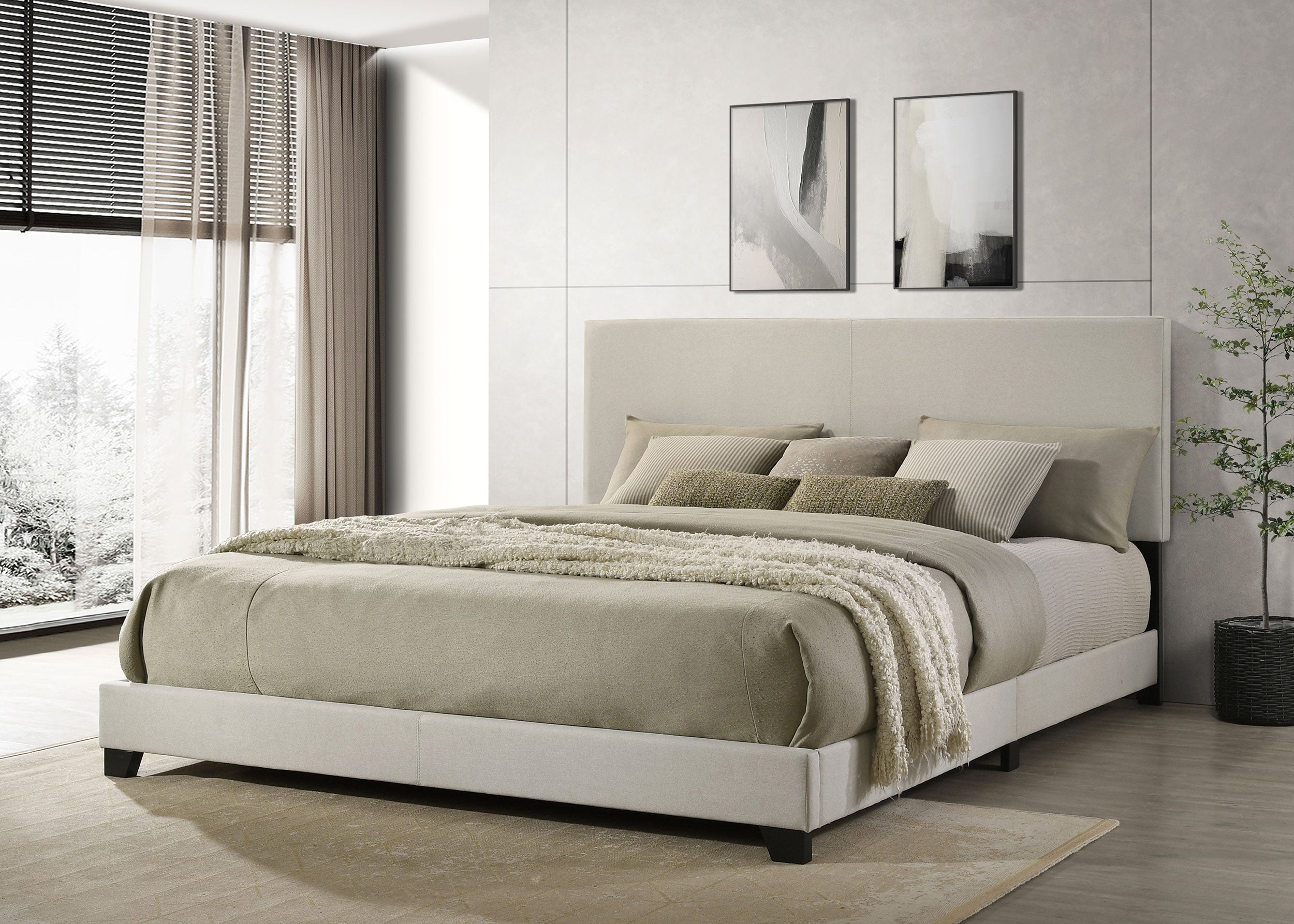 Dorian Fabric Upholstered California King Panel Bed Cream — view 2
