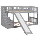 Twin Over Twin Bunk Stairway Bed With 2 Drawers And Slide - Gray