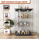 Modern Display Cabinet With LED Lights, Transparent Tempered Glass 2 Door Storage Case With 3 Shelves