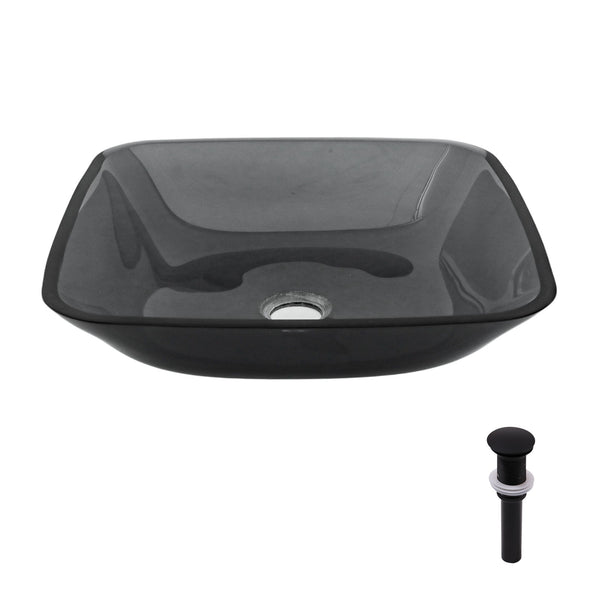 Square Vessel Sink For Bathroom, Above Counter Design With Pop Up Drain, Smooth Rounded Edges - Grey