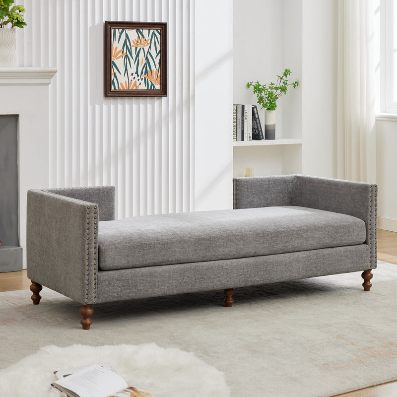 Upholstered Chaise Lounge Indoor With Nailheads, Sleeper Sofa Couch With 4 Throw Pillows & 2 Bolsters, Daybed With Rubberwood Legs