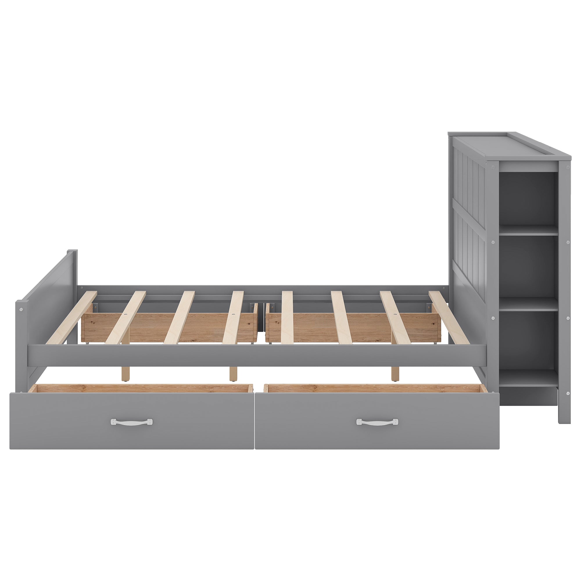 Full Size Platform Bed with Drawers and Storage Shelves, Gray - Atlantic Fine Furniture Melbourne FL