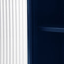 2 Doors Metal Storage Cabinet Display Cabinet With Glass Doors Metal Kitchen Sideboard Buffet Cabinet Glass Storage Cabinet For Dining Room Living Room Bedroom - Dark Blue