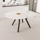 Modern Extendable White Circular Dining Table with MDF Top and Metal Legs for 4-6 Persons