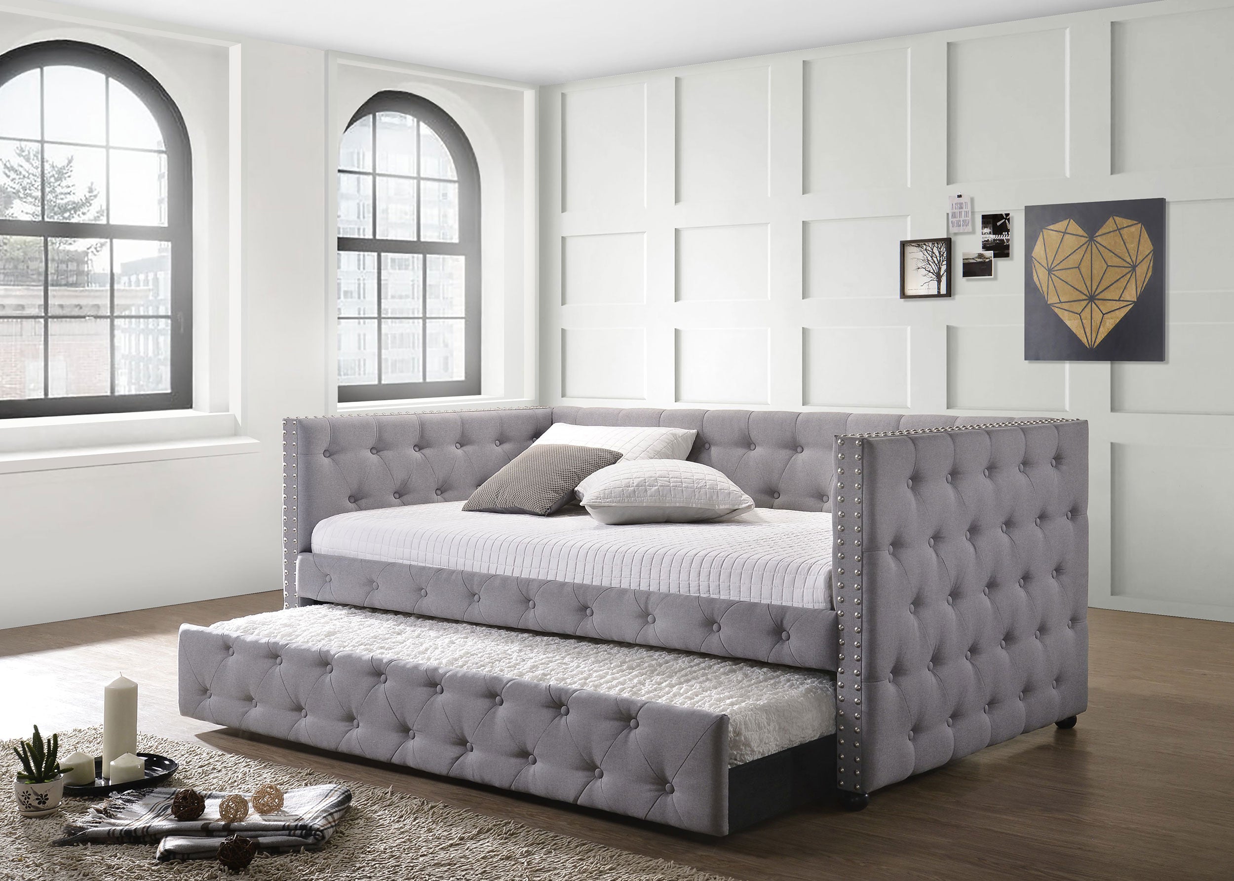 Mockern Upholstered Twin Daybed with Trundle Grey — view 2