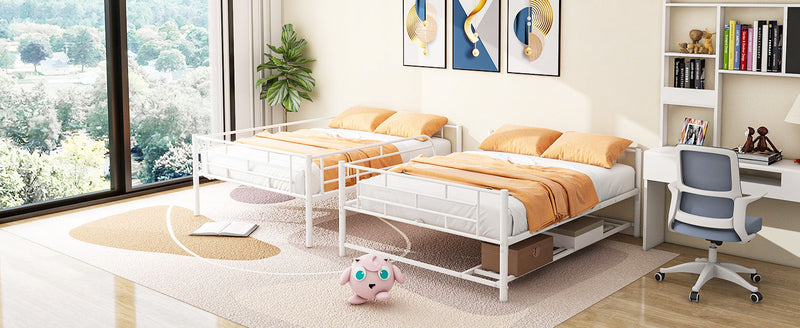 Metal Bunk Bed With Shelf And Guardrails