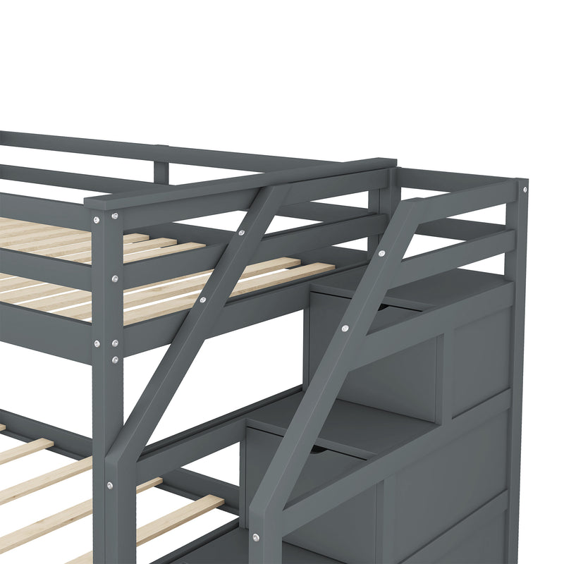 Twin-Over-Twin Bunk Bed with Twin Size Trundle and 3 Storage Stairs,Gray (OLD SKU :LP000064AAE)