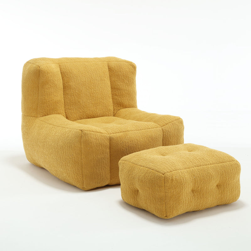 Modern Indoor Fluffy Bean Bag Chair With Memory Foam And Ottoman, Super Soft