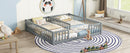 Double Twin Floor Bed with Fence, Guardrails, without door, Grey