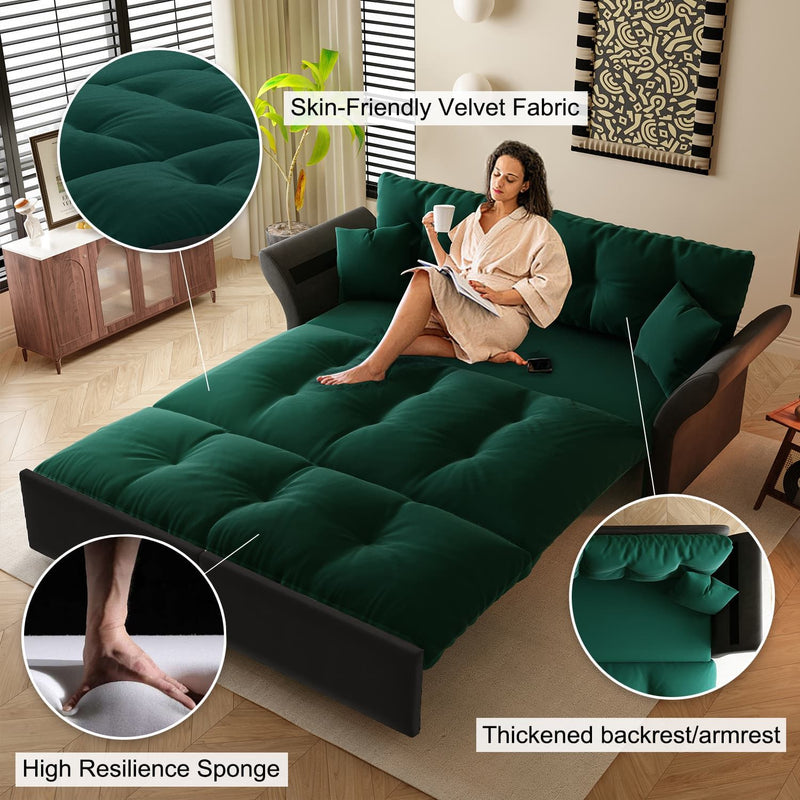 Queen Pull Out Sofa Bed, 3 In 1 Convertible Sleeper Tufted With 2 Soft Pillows