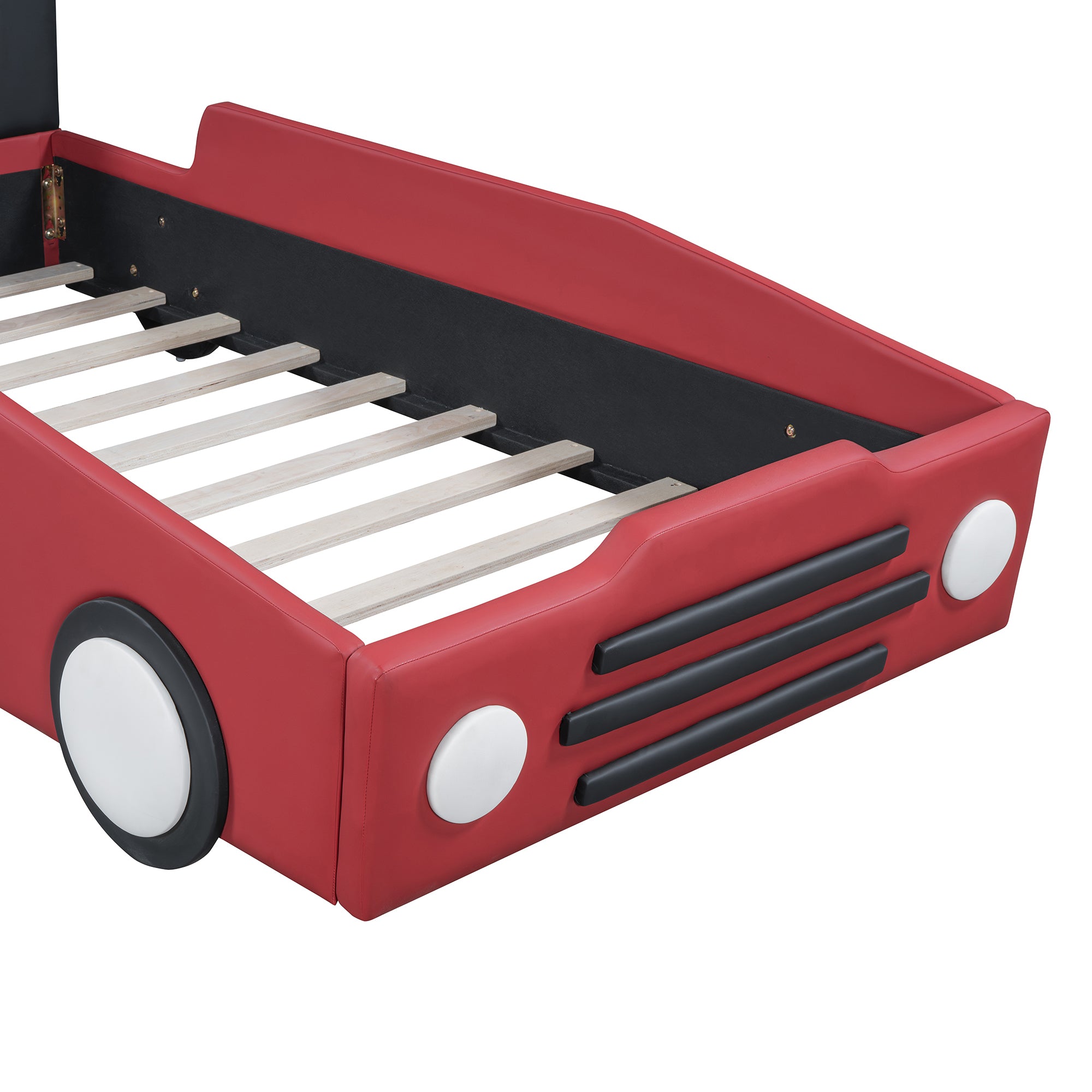 Twin Size Race Car-Shaped Platform Bed with Wheels,Red - Atlantic Fine Furniture Melbourne FL