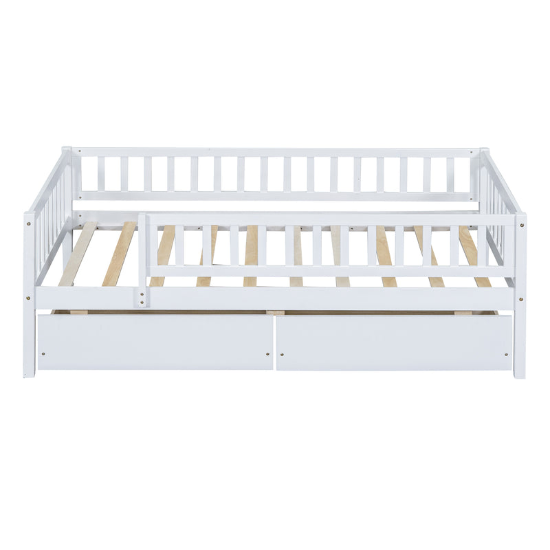 Twin Size Daybed Wood Bed with Two Drawers , White