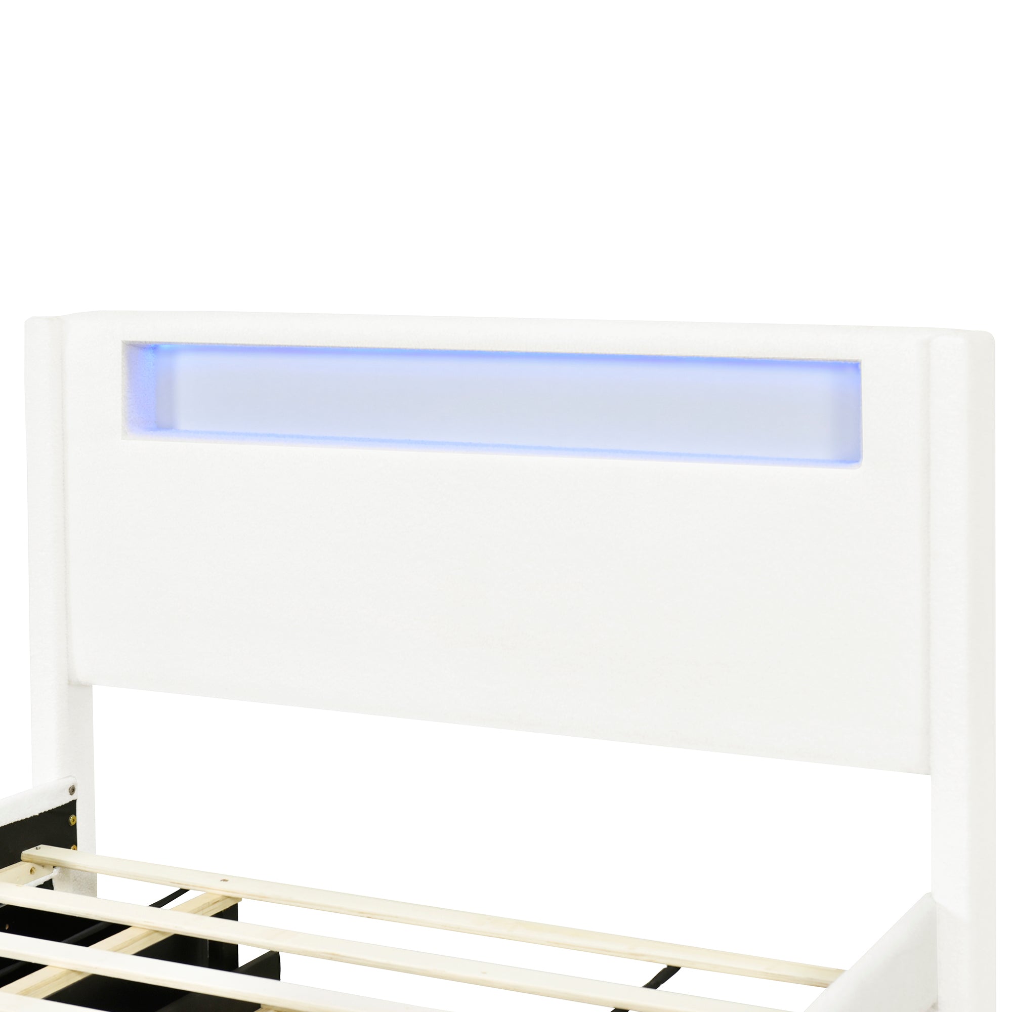 Full Size Upholstered Platform Bed with LED Frame, with Twin  Size Trundle and 2 drawers, Teddy Fleece, White - Atlantic Fine Furniture Melbourne FL