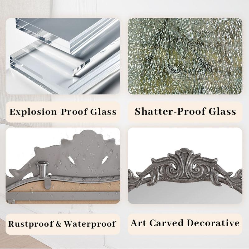 Full Body Arched Mirror With Vintage Carved Applique