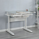 38.18" Hand Crank Adjustable Drafting Table Drawing Desk With 2 Metal Drawers With Stool