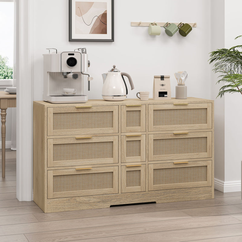 Elegant Rattan Locker With 9 Drawers, Metal Handles