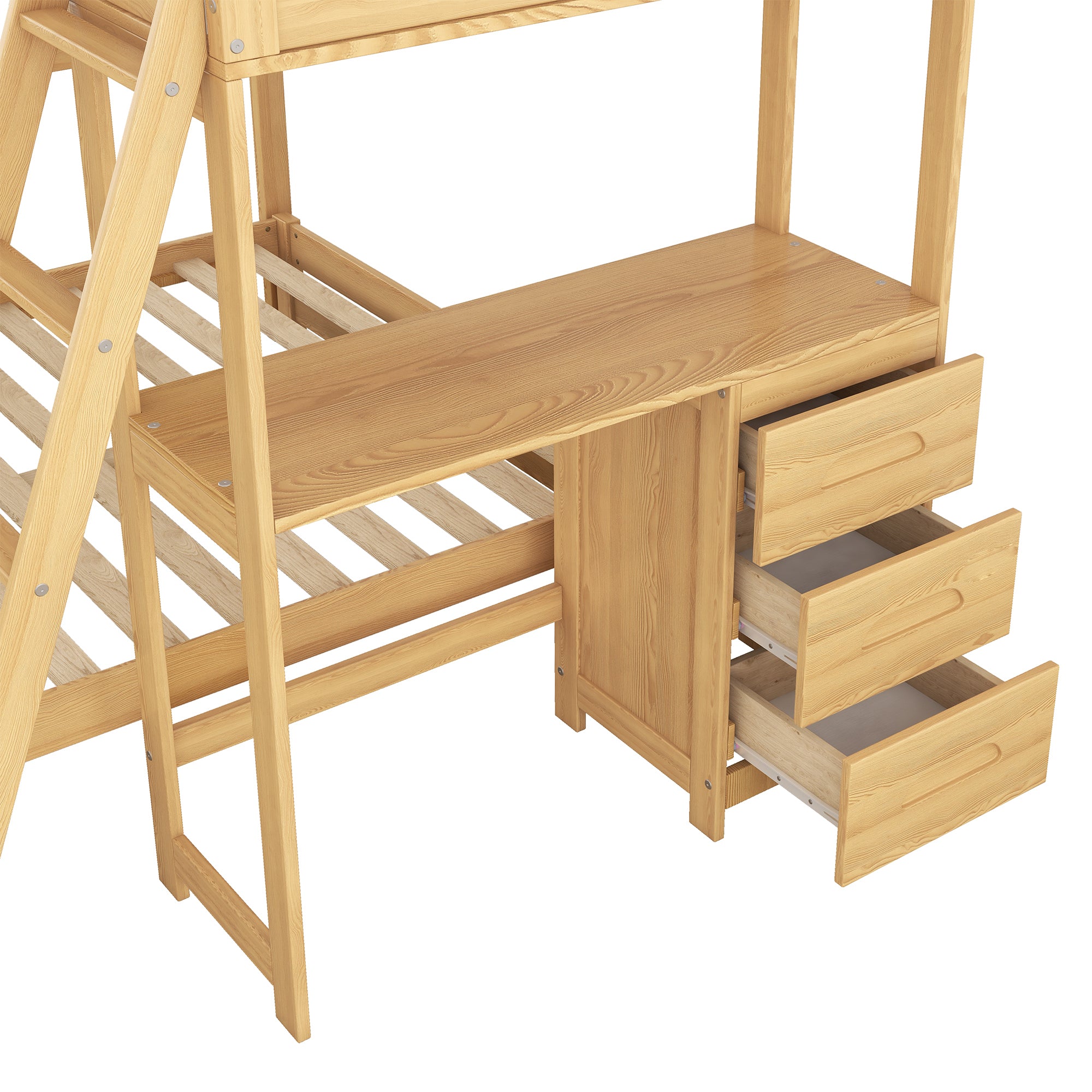 Twin over Full Bunk Bed with Built-in Desk and Three Drawers, Natural - Atlantic Fine Furniture Melbourne FL