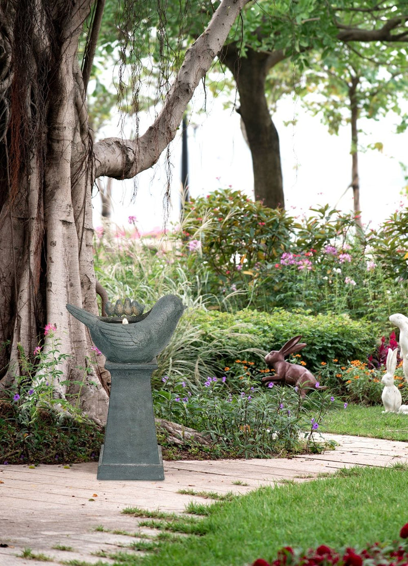 Decorative Bird Pedestal Outdoor Water Fountain With Light And Pump - Retro Gray