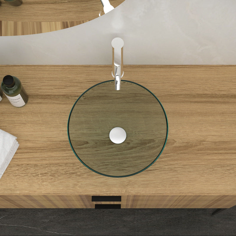 Artistic Tempered Glass Vessel Sink With Pop Up Drain
