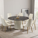 Modern Artificial Stone Round Plywood Base Dining Table, Can Accommodate 8 People, (Not Including Chairs) - Black / Beige