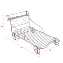 Twin Size Metal Car Bed with Four Wheels, Guardrails and  X-Shaped Frame Shelf, Silver(Old SKU: MF297599AAN)