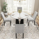 5 Piece Round Dining Table Set, Dining Table And 4 Upholstered Chairs For Dining Room, Kitchen Room, Living Room - White / Gray