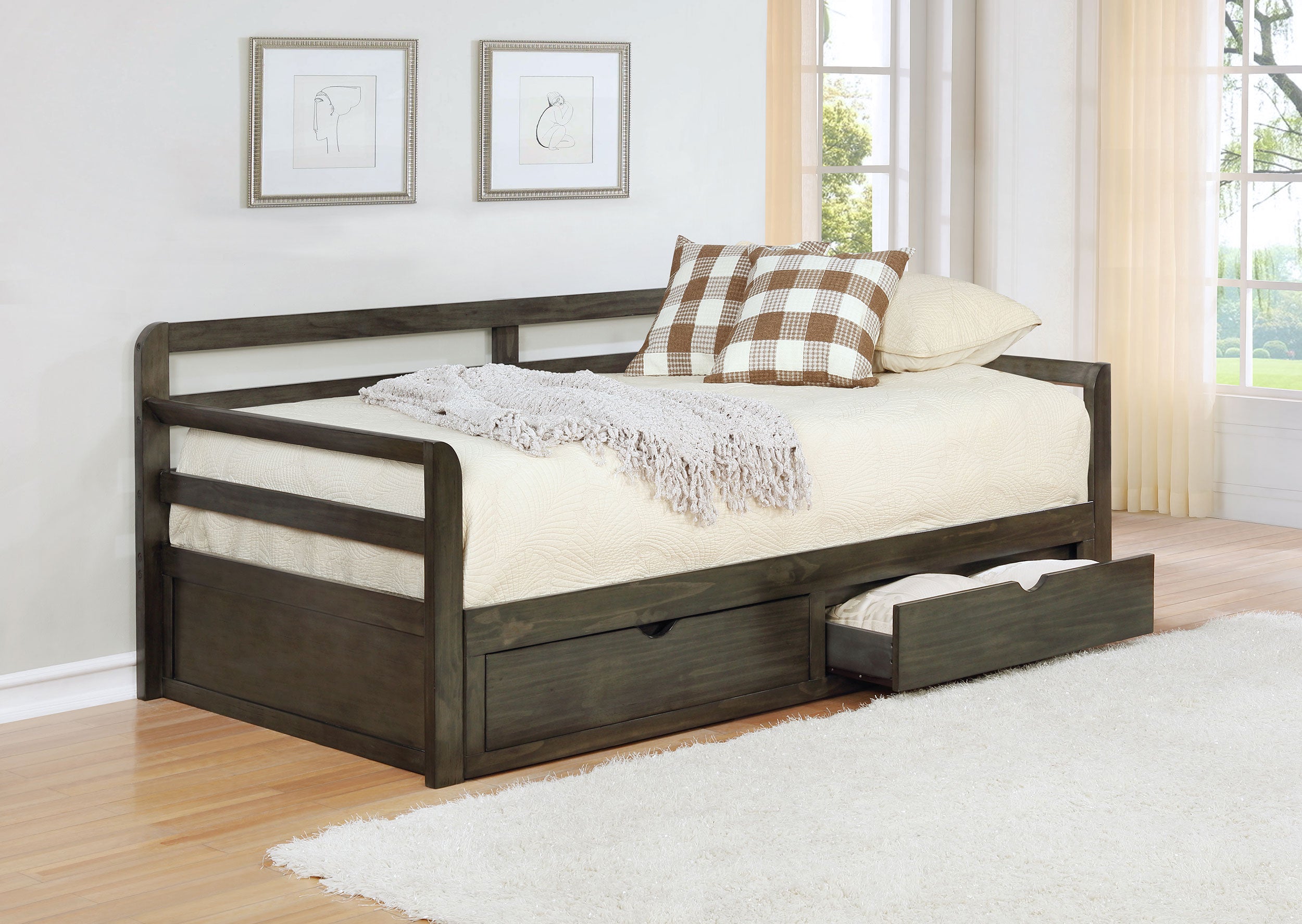 Sorrento 2-drawer Twin XL Daybed with Extension Trundle Grey — view 2