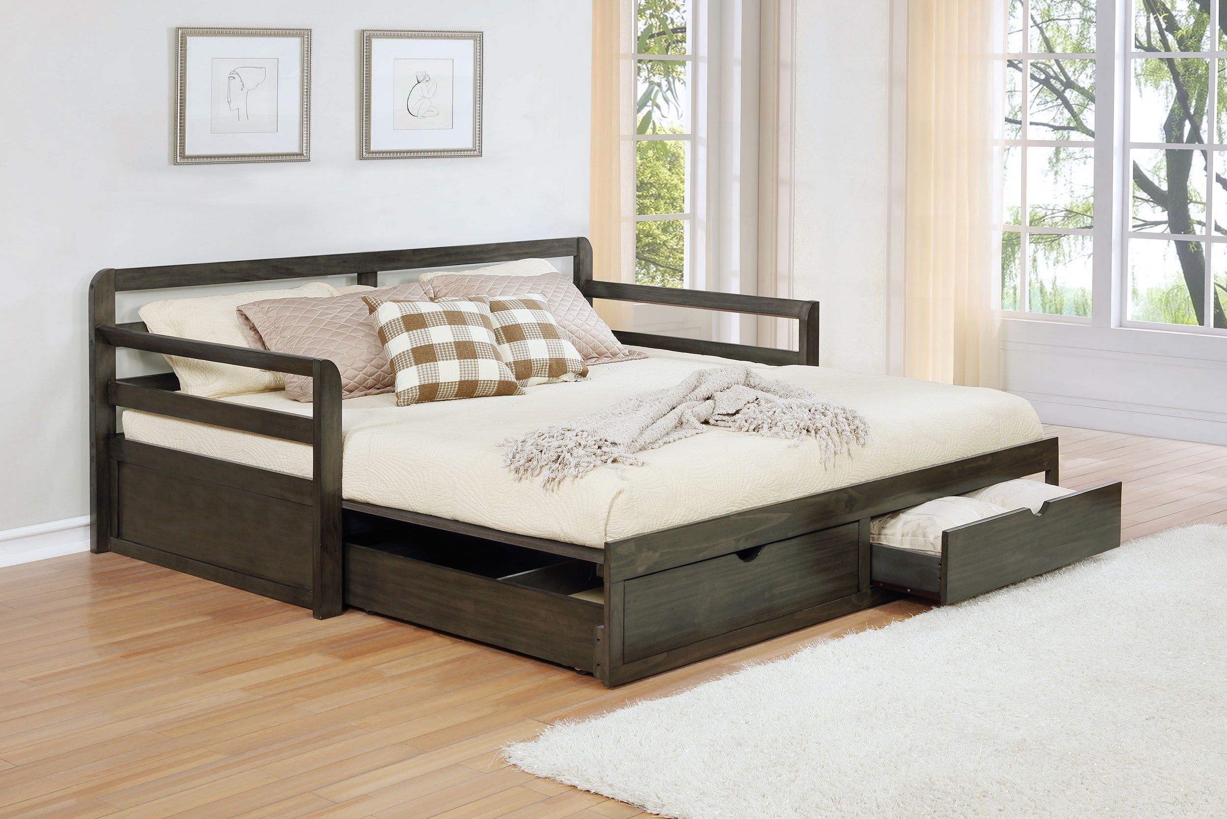 Sorrento 2-drawer Twin XL Daybed with Extension Trundle Grey — view 3