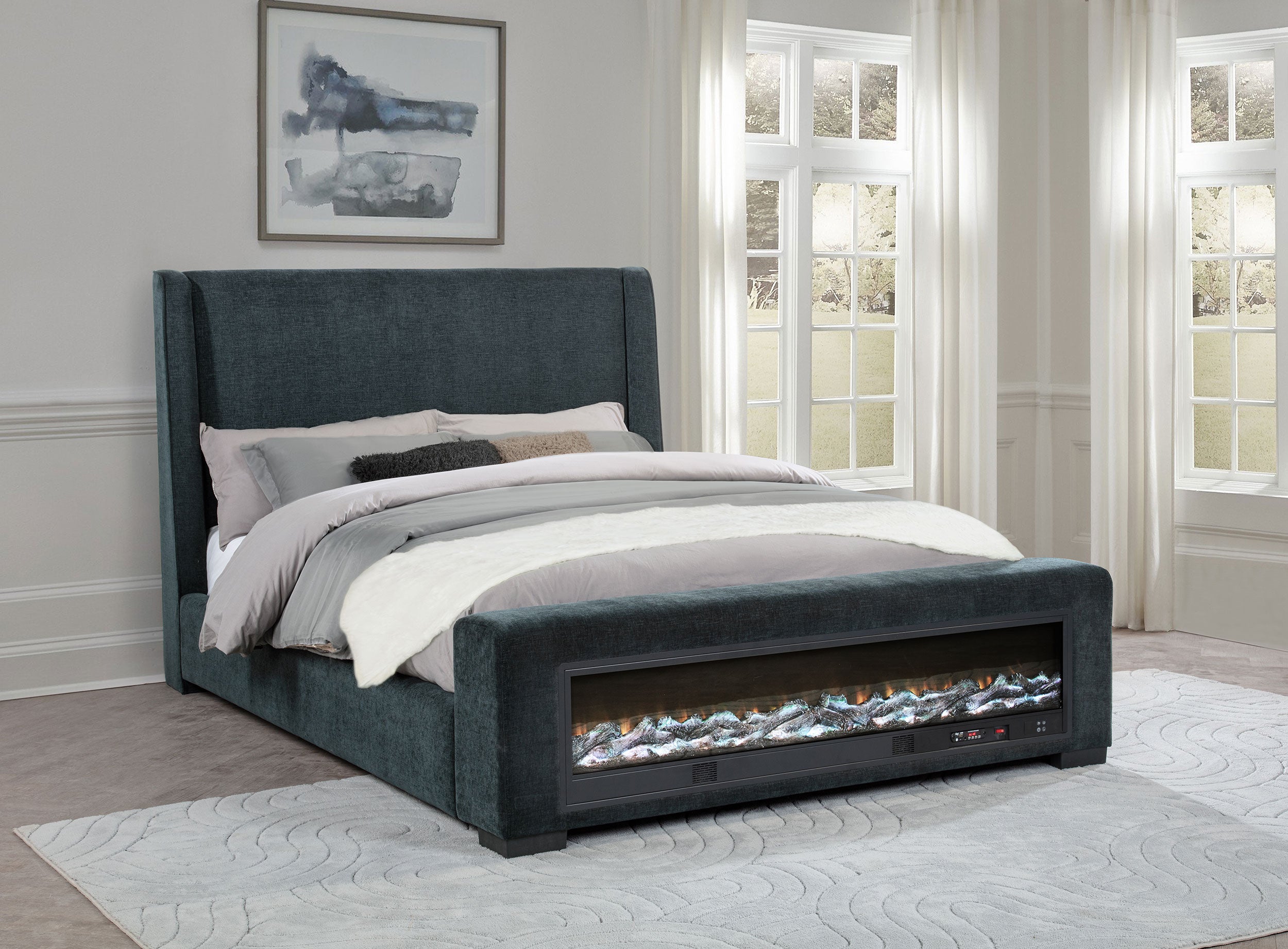 Preston Upholstered California King Audio Flame Visualizer Bed Dark Blue — view 2