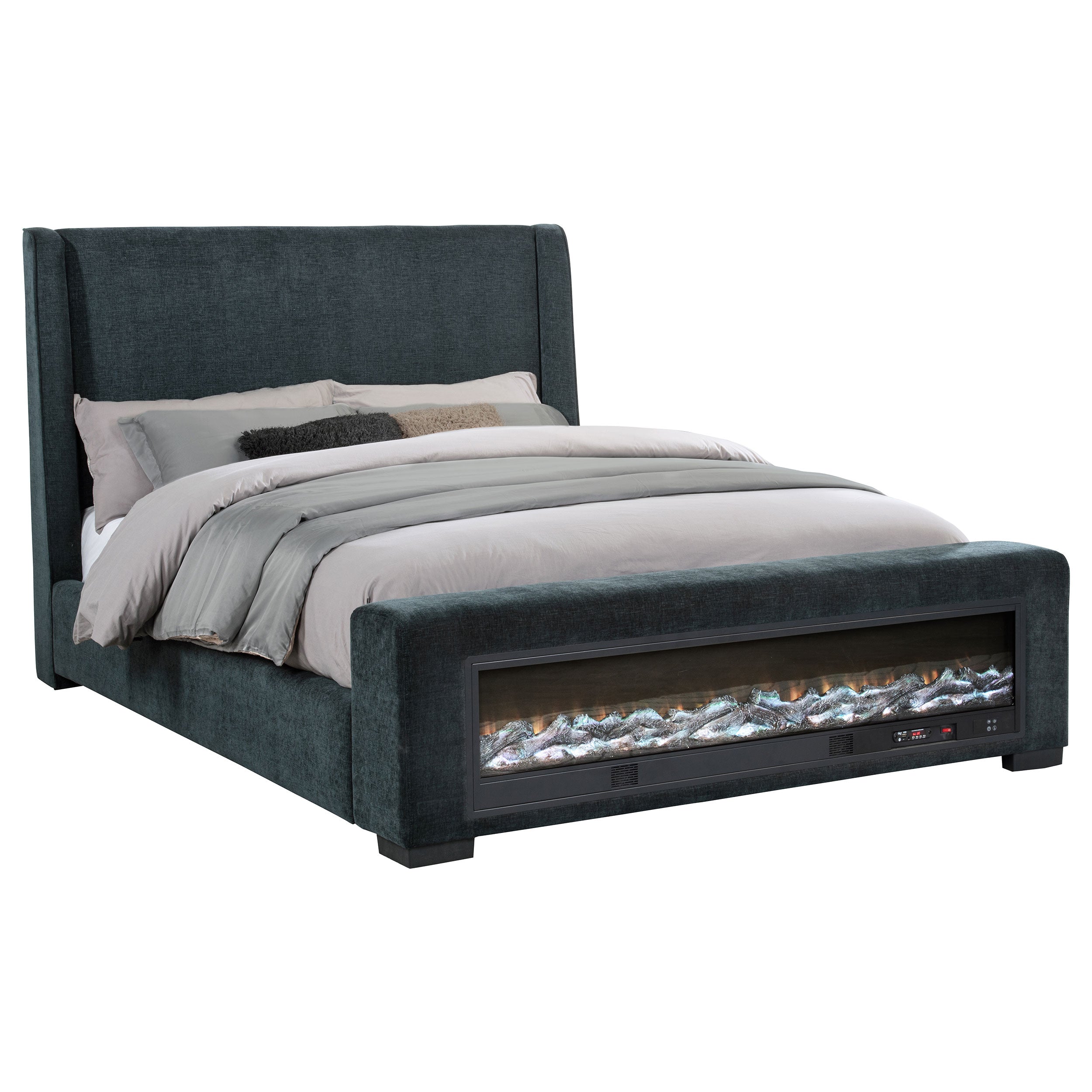 Preston Upholstered Queen Audio Flame Visualizer Bed Dark Blue — view 3