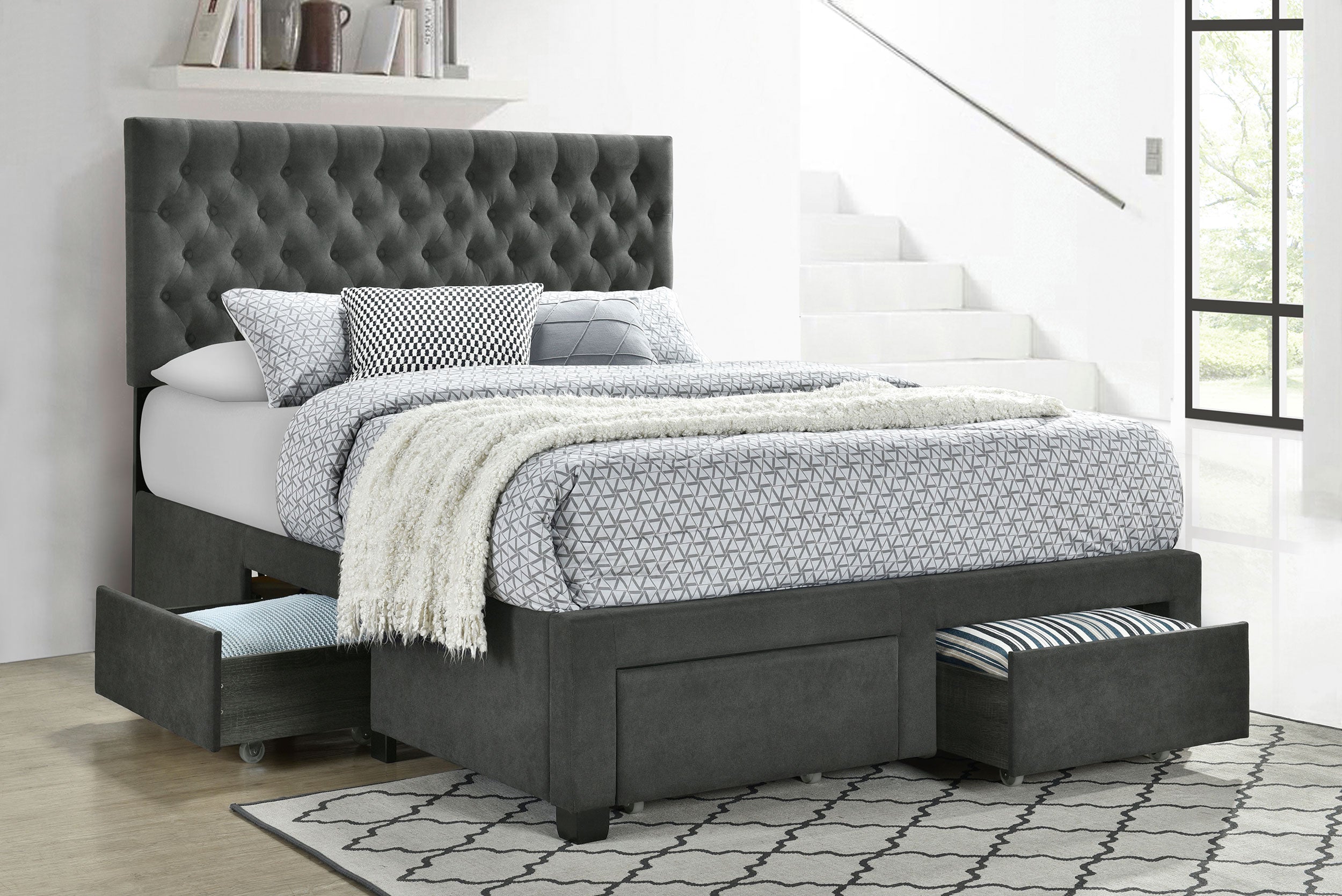Soledad Upholstered Queen Storage Panel Bed Grey — view 2