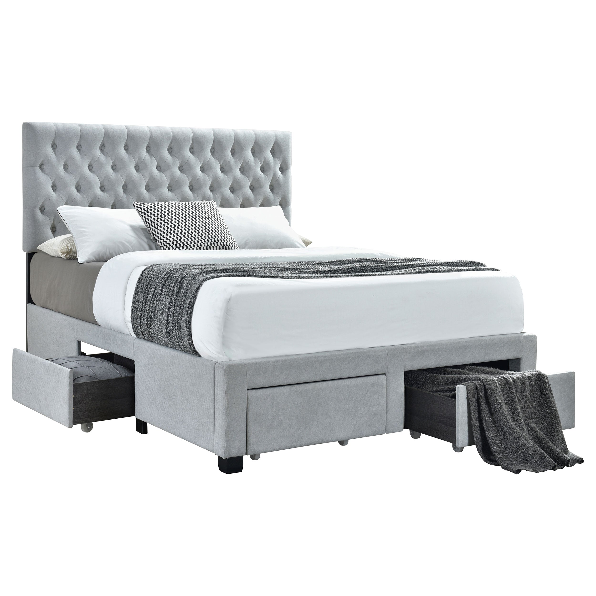 Soledad Upholstered Queen Storage Panel Bed Light Grey — view 1