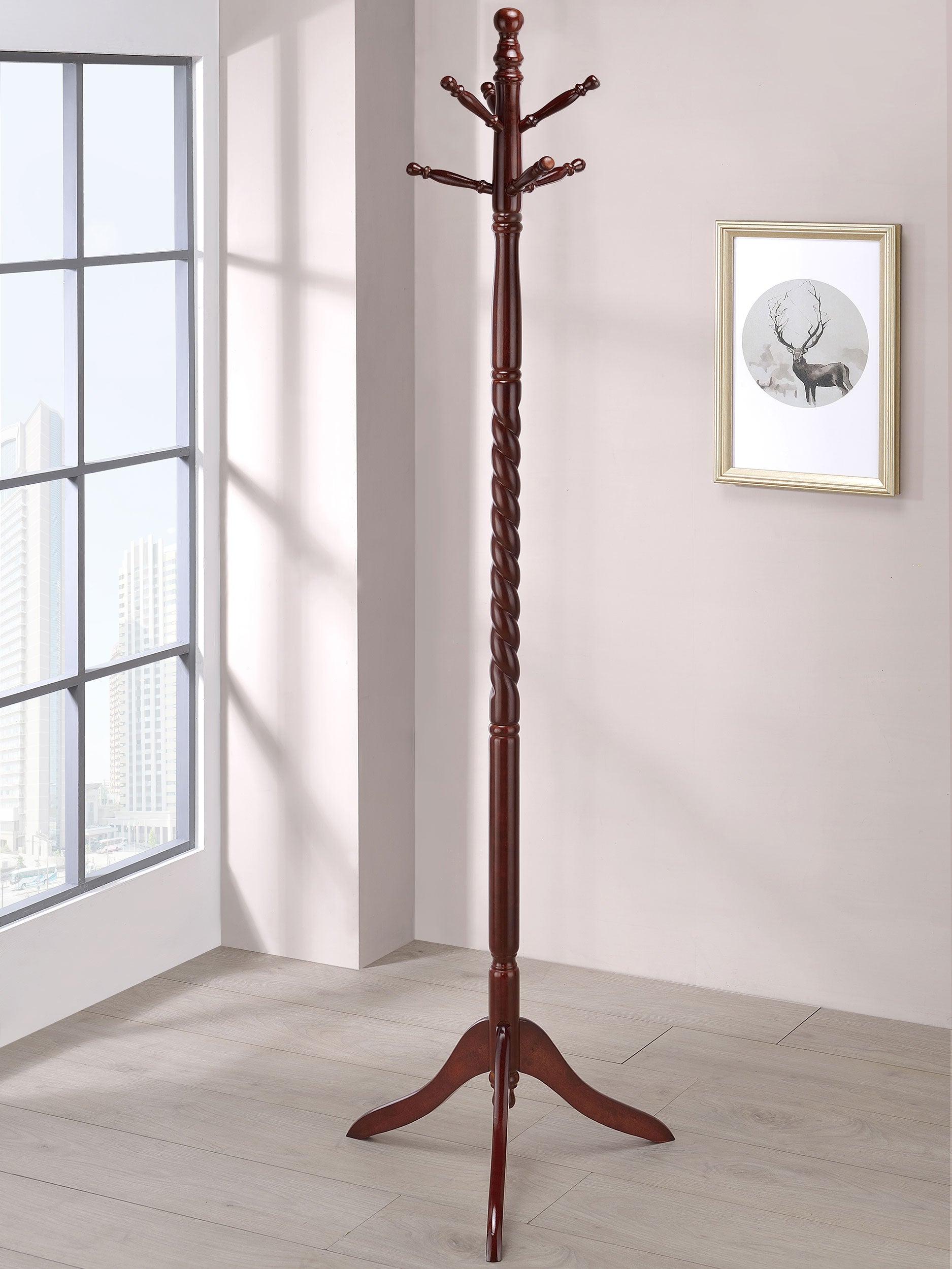 Riona 6 Hook Freestanding Wood Coat Rack Hat Hanger Merlot — view 2