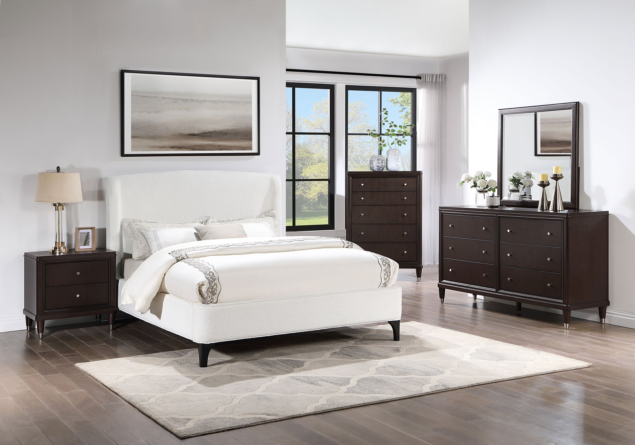 Mosby Upholstered Eastern King Wingback Bed Snow — view 14